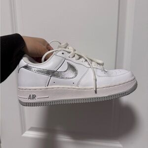 Nike Air Force 1 Sneakers with Metallic Silver Swoosh